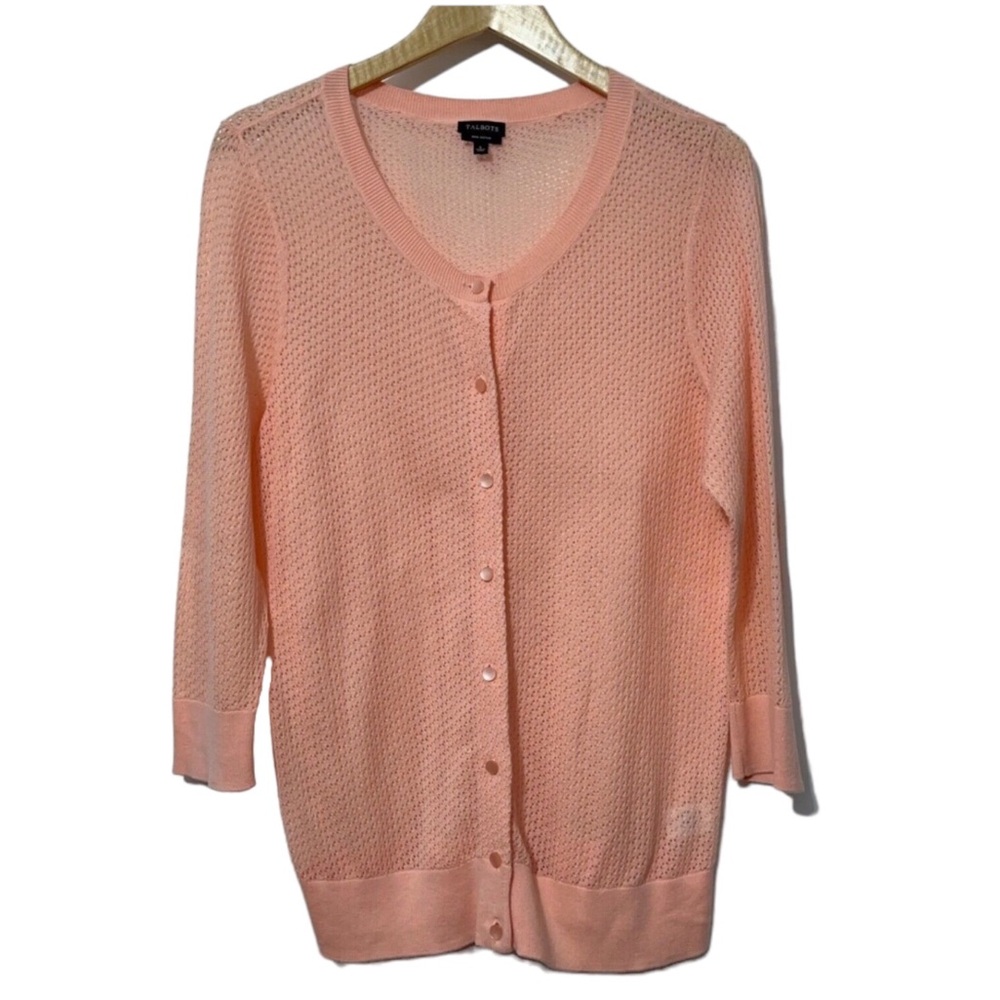Talbots Pima Cotton Open Knit Cardigan Sweater Womens Size L Summer Casual